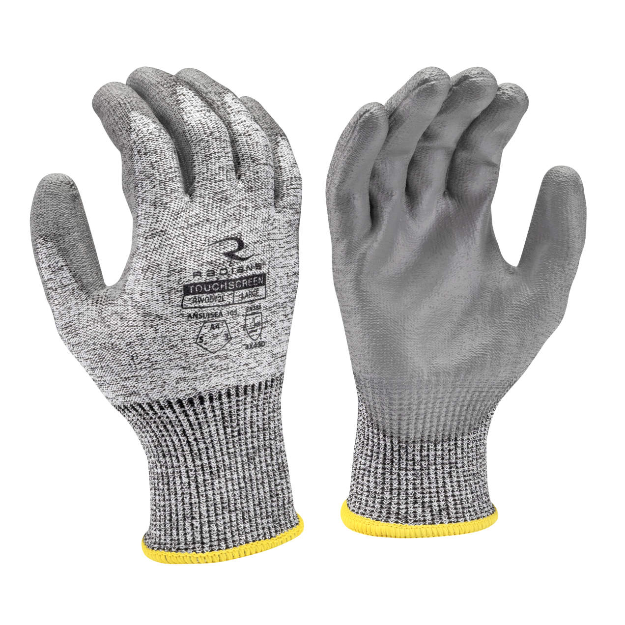 RWG572 15-gauge HPPE cut level A4 glove with gray PU palm coating